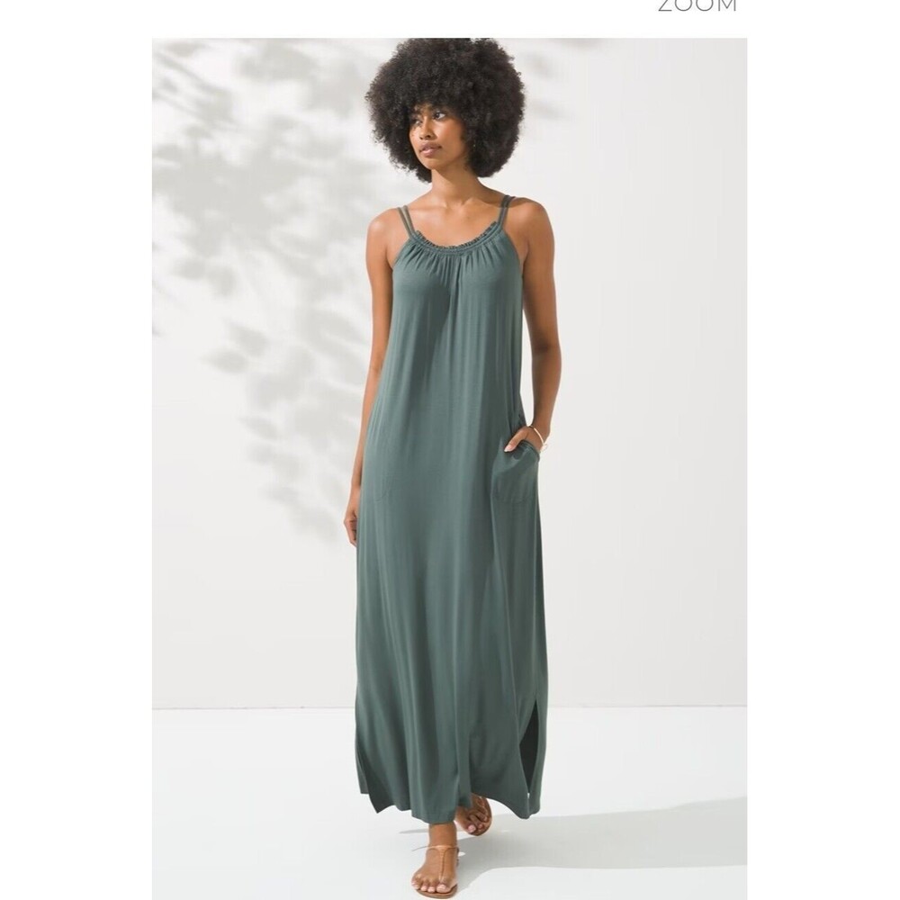 SOMA Shirred Maxi Dress Spaghetti‎ Strap XL Olive Green
